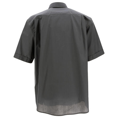 Camisa clergyman gris oscuro de un solo color manga corta Cococler 5