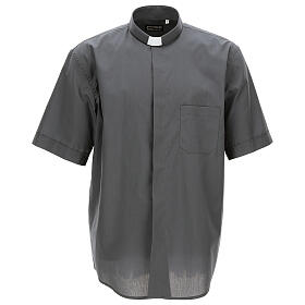 Camicia clergyman grigio scuro tinta unita manica corta Cococler