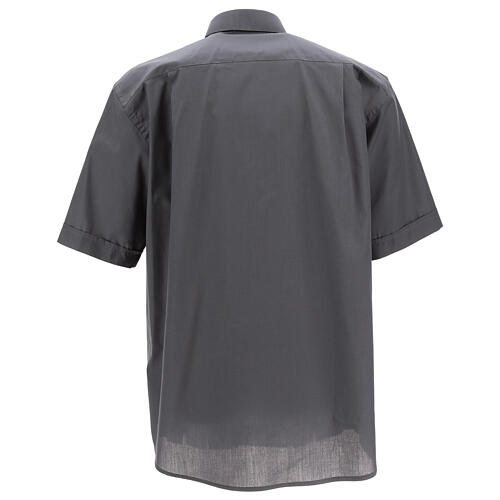 Camicia clergyman grigio scuro tinta unita manica corta 4