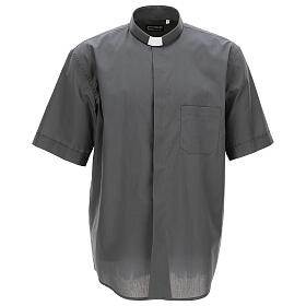Koszula kapłańska ciemnoszara jednolity kolor krótki rękaw Cococler