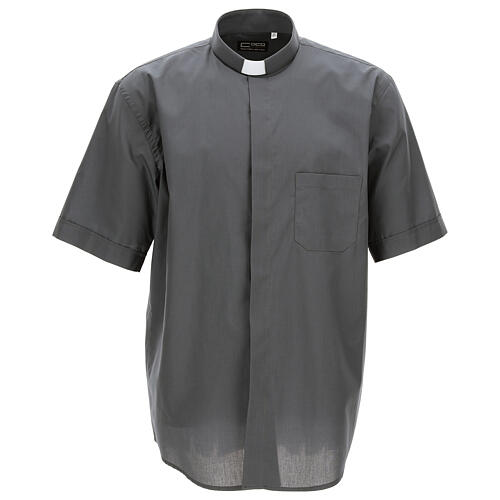 Koszula kapłańska ciemnoszara jednolity kolor krótki rękaw Cococler 1