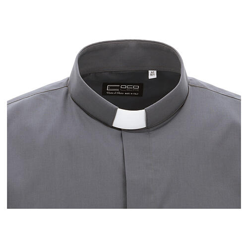 Koszula kapłańska ciemnoszara jednolity kolor krótki rękaw Cococler 3