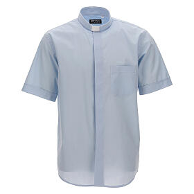 Koszula kapłańska błękitna jednolity kolor krótki rękaw Cococler