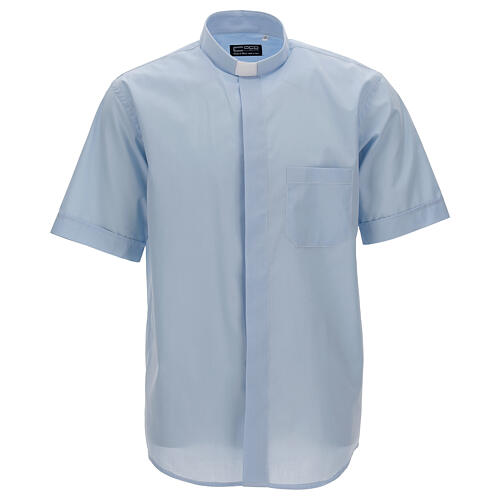 Camisa clergy azul-celeste uma cor manga curta Cococler 1