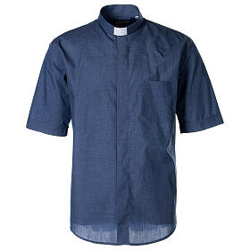 Chemise col clergy demi-manches effet jeans