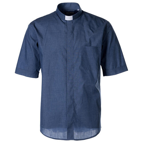 Chemise col clergy demi-manches effet jeans Cococler 1