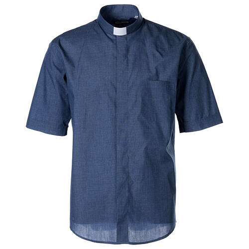 Camicia collo clergy mezza manica jeansato Cococler 1