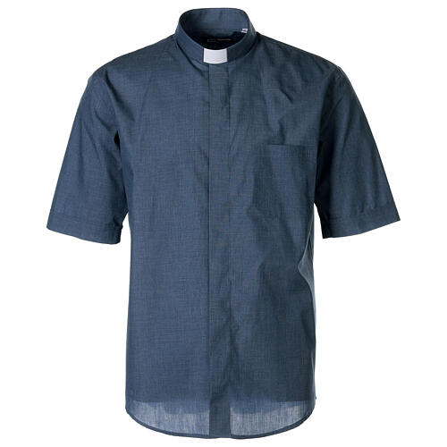 Camisa de sacerdote manga curta cor jeans Cococler 1