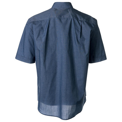 Camisa de sacerdote manga curta cor jeans Cococler 4