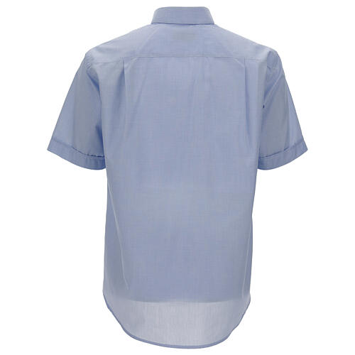Short sleeved shirt, clergy collar, light blue fil à fil fabric Cococler 5