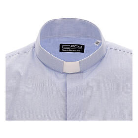Chemises Clergyman: Chemise col clergy bleu ciel fil à fil manches courtes