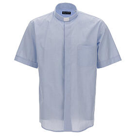 Camisa colarinho clergy azul-celeste filafil manga corta Cococler
