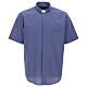 Short sleeved shirt, clergy collar, blue fil à fil fabric Cococler s1