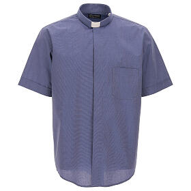 Chemise col clergy bleu fil à fil manches courtes Cococler euro 41,90