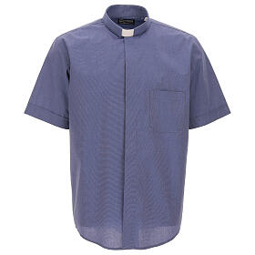 Short sleeve clergy collar shirt blue fil a fil  Cococler