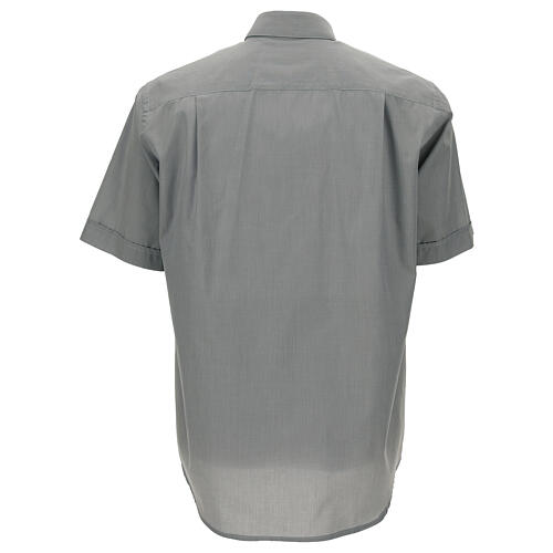 Short sleeved shirt, clergy collar, light grey fil à fil fabric Cococler 5