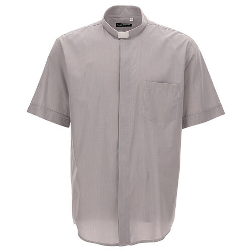 Clergy collar shirt light gray fil a fil short sleeve Cococler 1