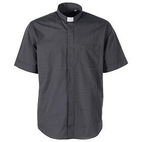 Short sleeved shirt, clergy collar, dark grey fil à fil fabric Cococler