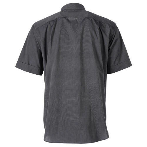 Short sleeved shirt, clergy collar, dark grey fil à fil fabric Cococler 6