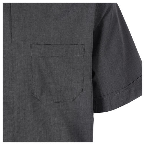 Camicia clergyman grigio scuro fil a fil m. corta Cococler 4
