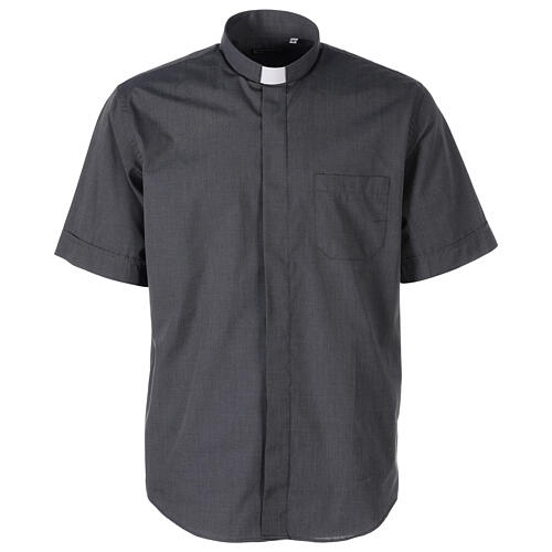 Camicia clergyman grigio scuro fil a fil m. corta Cococler 1