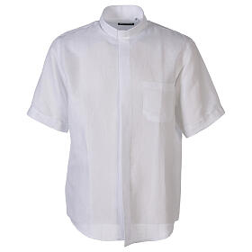 Clergy shirt with short sleeves, white linen