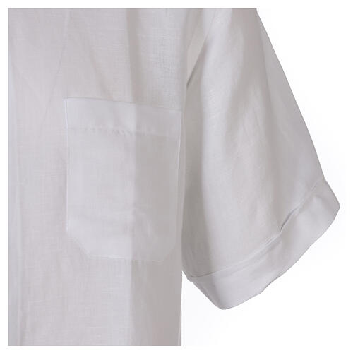 Clergy shirt with short sleeves, white linen Cococler 4