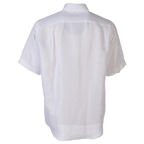 Clergy shirt with short sleeves, white linen Cococler 6