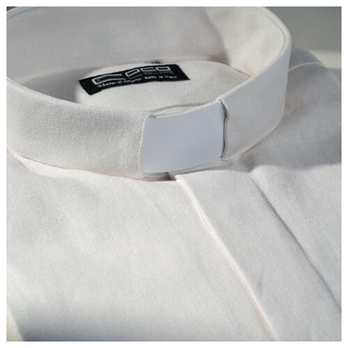 Clergy shirt with short sleeves, white linen Cococler 2