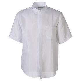 Camicia collo clergy in lino mezza manica bianco Cococler