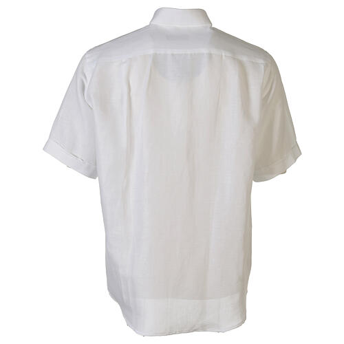 Camicia collo clergy in lino mezza manica bianco Cococler 6