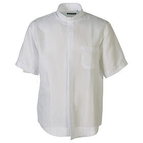 Koszula kapłańska z lnu, krótki rękaw, biała, Cococler