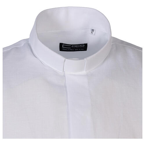 Camisa de sacerdote manga curta branca 60% linho e 40% algodão Cococler 5