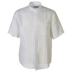 Clergy collar shirt in white half sleeve linen Cococler