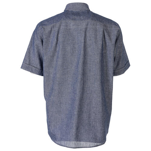 Clergy shirt with short sleeves, blue linen Cococler 6
