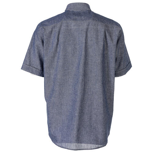 Camisa clergyman azul de hilo con manga corta Cococler 7