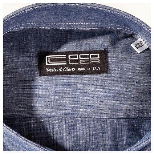 Camicia clergyman blu in lino a manica corta Cococler 4