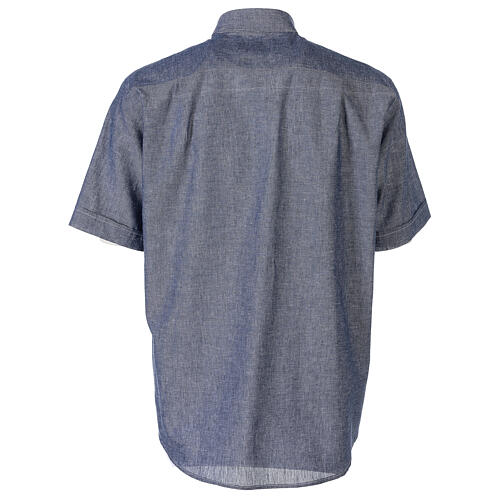 Koszula kapłańska niebieska z lnu krótki rękaw Cococler 6