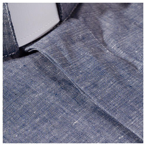Blue linen clergy shirt with short sleeves Cococler 5
