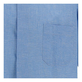 Clergy shirt with short sleeves, light blue linen