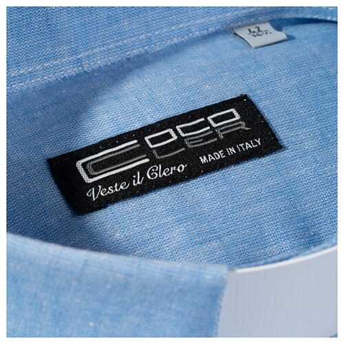 Clergy shirt with short sleeves, light blue linen Cococler 3