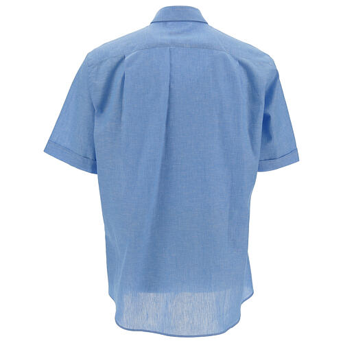 Chemise clergy bleu ciel en lin à manches courtes 4