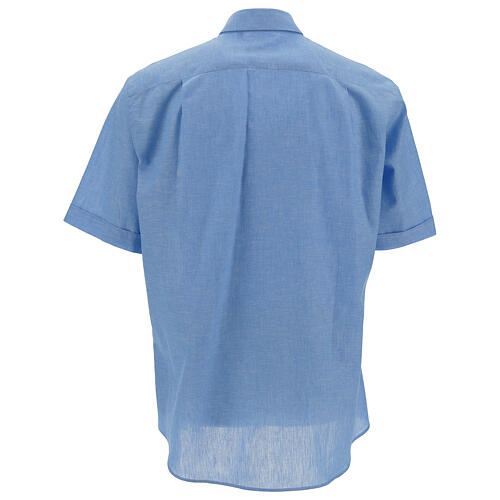 Camisa para sacerdote azul-celeste em linho de manga curta Cococler 6