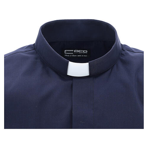 Clergy shirt with short sleeves, blue cotton blend Cococler 3