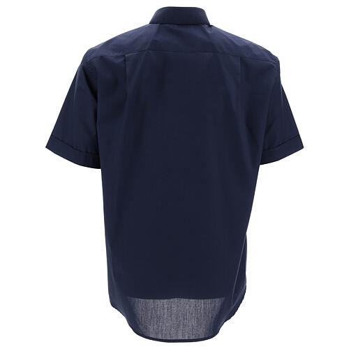 Clergy shirt with short sleeves, blue cotton blend Cococler 4