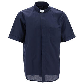 Camisa clergyman manga corta mixto algodón azul Cococler