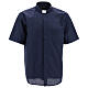 Camisa para sacerdote manga curta misto algodão azul escuro Cococler s1