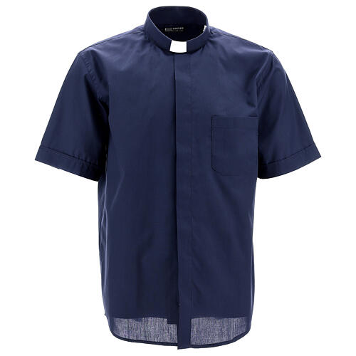 Blue cotton blend short sleeve clergy shirt Cococler 1
