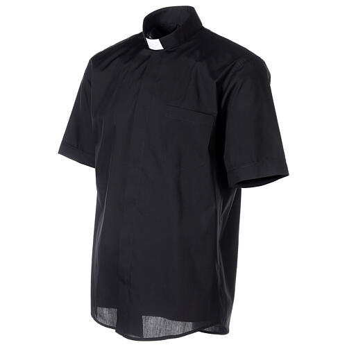 Schwarzes Collar-Baumwollmischhemd mit kurzen Ärmeln. Cococler 3