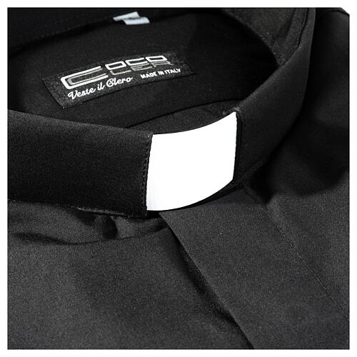 Camisa clergy negra manga corta mixto algodón Cococler 2